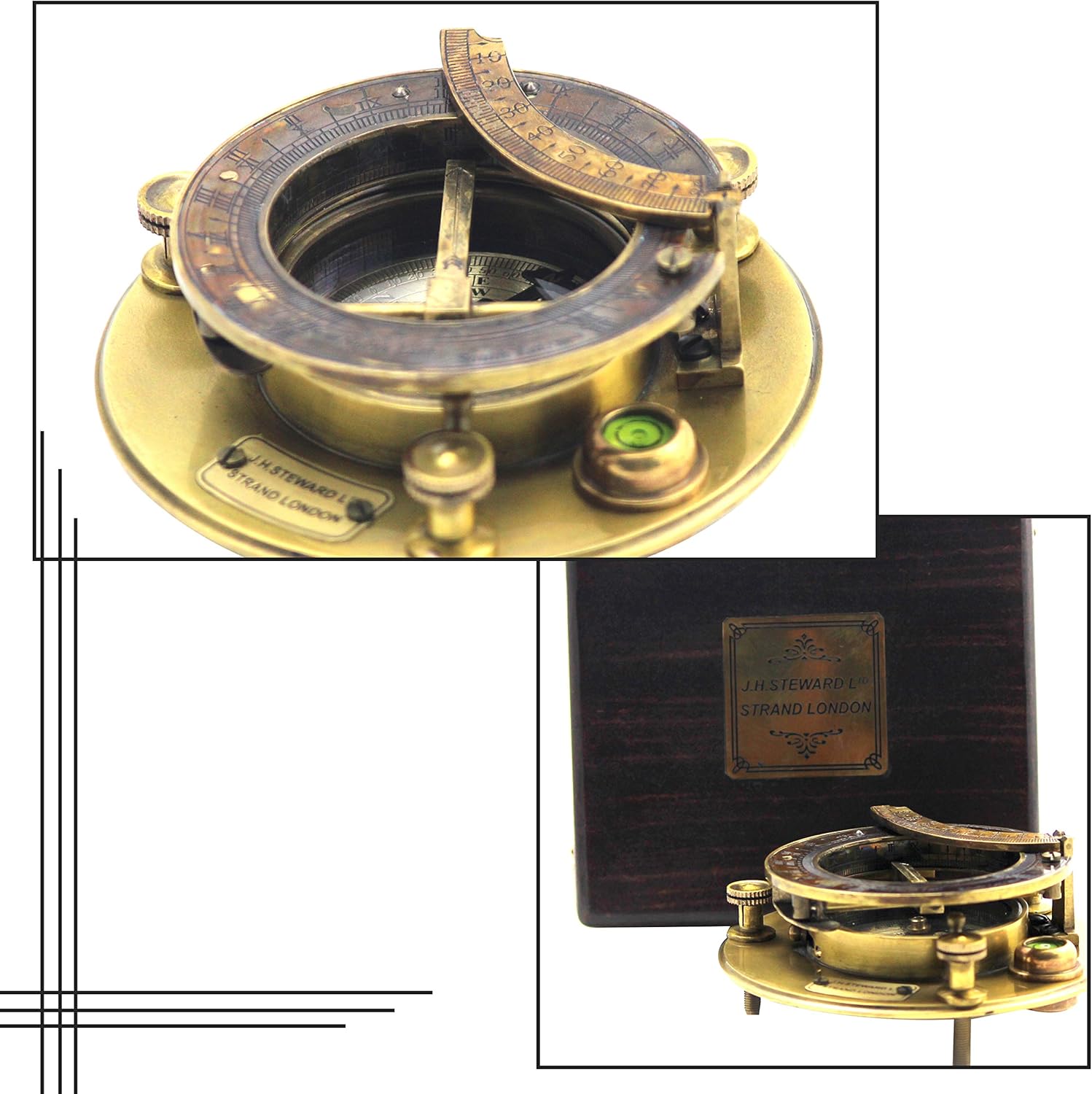 Dekor Mobiliya Antique J H Steward Strand London Compass Brass 3
