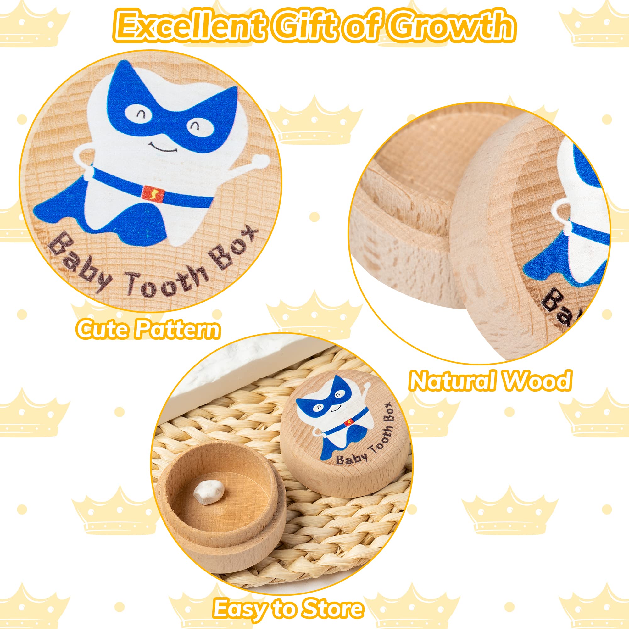 2Pcs Colorful Tooth Fairy Box for Boy Wooden Tooth Fairy Keepsake Box to Place Under Pillow Cute Lost Tooth Holder Milk Teeth Container Box Baby Toddler Teeth Case for Baby Shower Birthday Gift