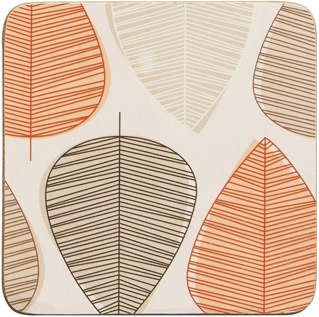 Traditional Premier Houseware Pack of 4 Heavy Duty Square Orange Leaf Cork Coasters Design Tableware Mug Protector (Dimensions: 10 x 10cm)