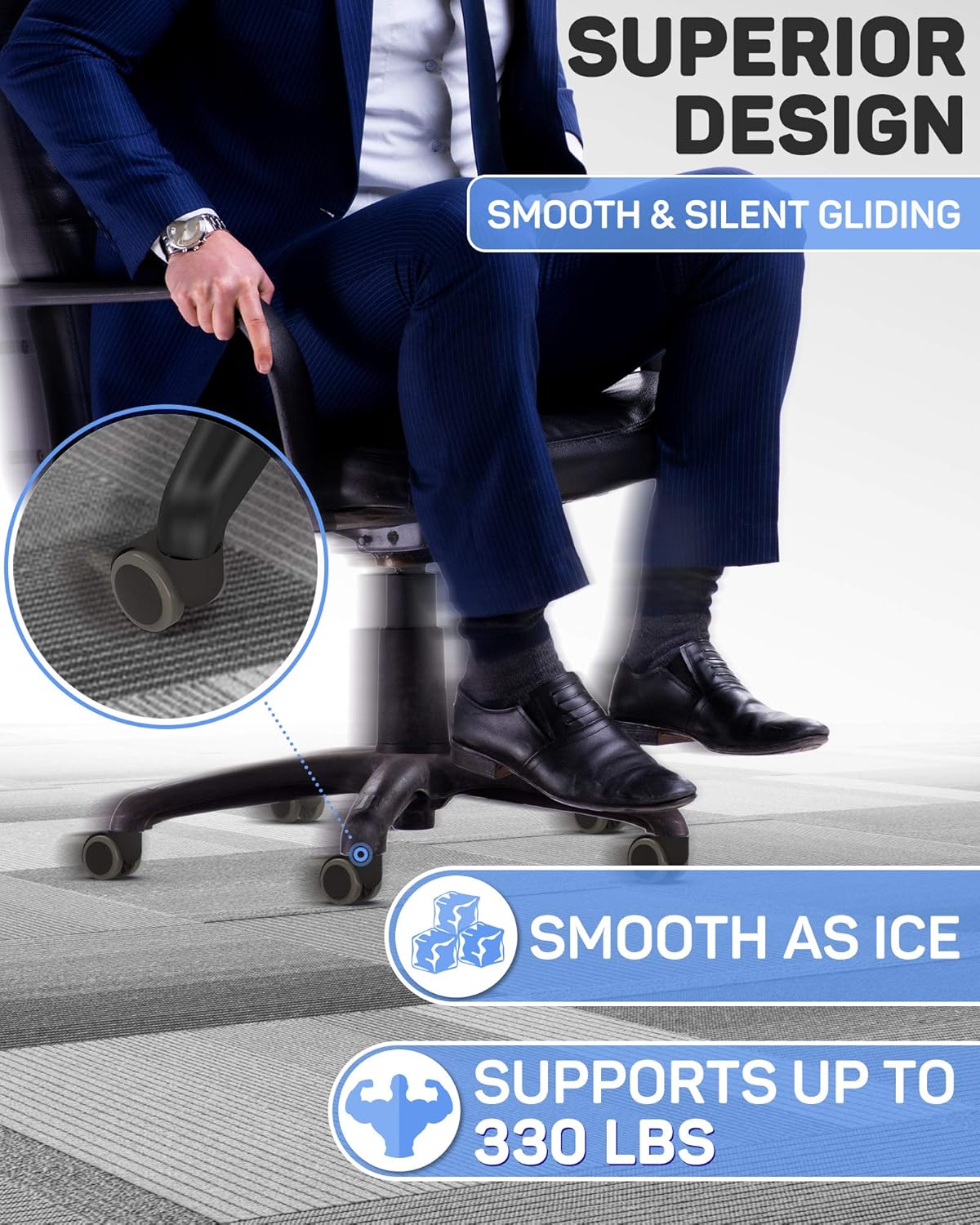 Universal Office Chair Casters Wheels, BHONY 2'' Stem Caster Wheels Replacement Set of 5, Standard Heavy Duty Stem Desk Chiar Wheels for All Floors, Support Up to 330lbs : Office Products