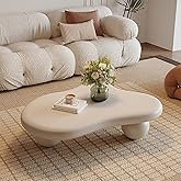 Cloud Shaped Coffee Table with 3 Ball Legs (A Cream White 46in) | Cream White Cute Funcky End Table, Modern Irregular Low Center Table for Living Room
