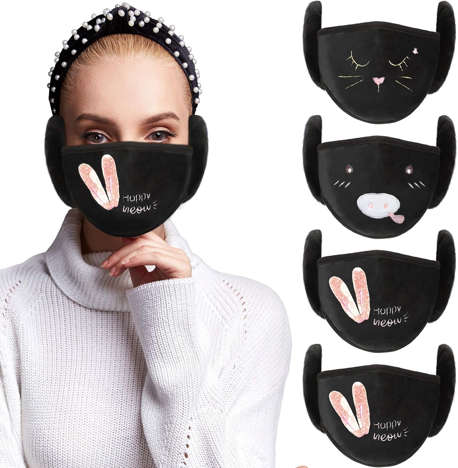 Winter Warm Windproof Mask With Fluffy Ear Covers - Thick