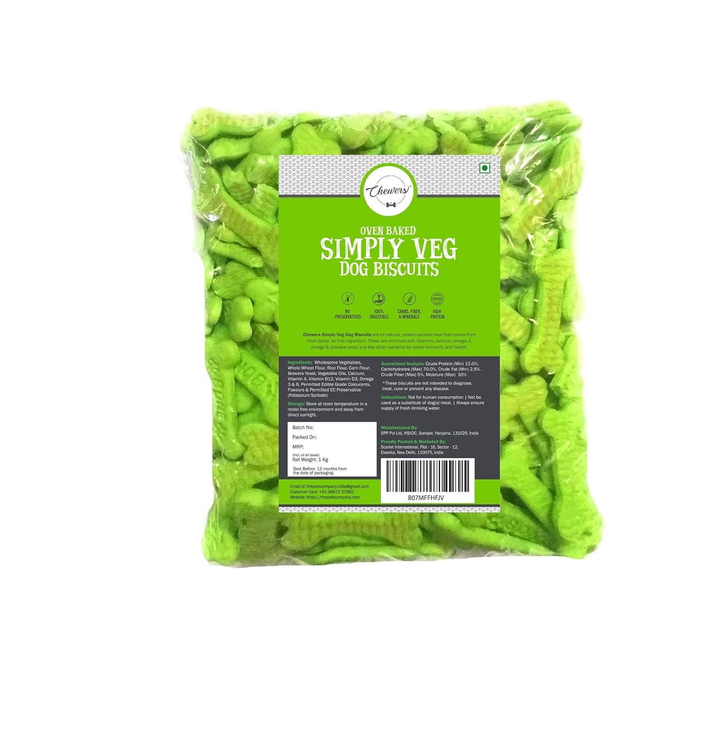 Chewers Oven Baked Simply Veg Dog Biscuits, Nutritious and Digestive