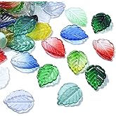 UR URLIFEHALL 100 Pcs Czech Glass Leaf Beads Colorful Leaves Beads Charms Top Drilled Beads for DIY Jewelry Crafts Earring Keychain Making