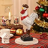 Suzile New Year Statue Gifts Vintage Resin Rooster Statue - Western-Themed Chicken Figurine Handcrafted Farmhouse Decor for Indoor Tabletop Kitchen Office, 3 x 2.2 x 10.7 Inches