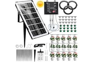 FENXYO Solar Automatic Watering System Indoor Outdoor, 50Ft Plant Waterer for 15 Potted Plants, Automatic Drip Irrigation Kit with Watering Timer(12 Mode), Anti-Siphon, Solar Power & USB Rechargeable