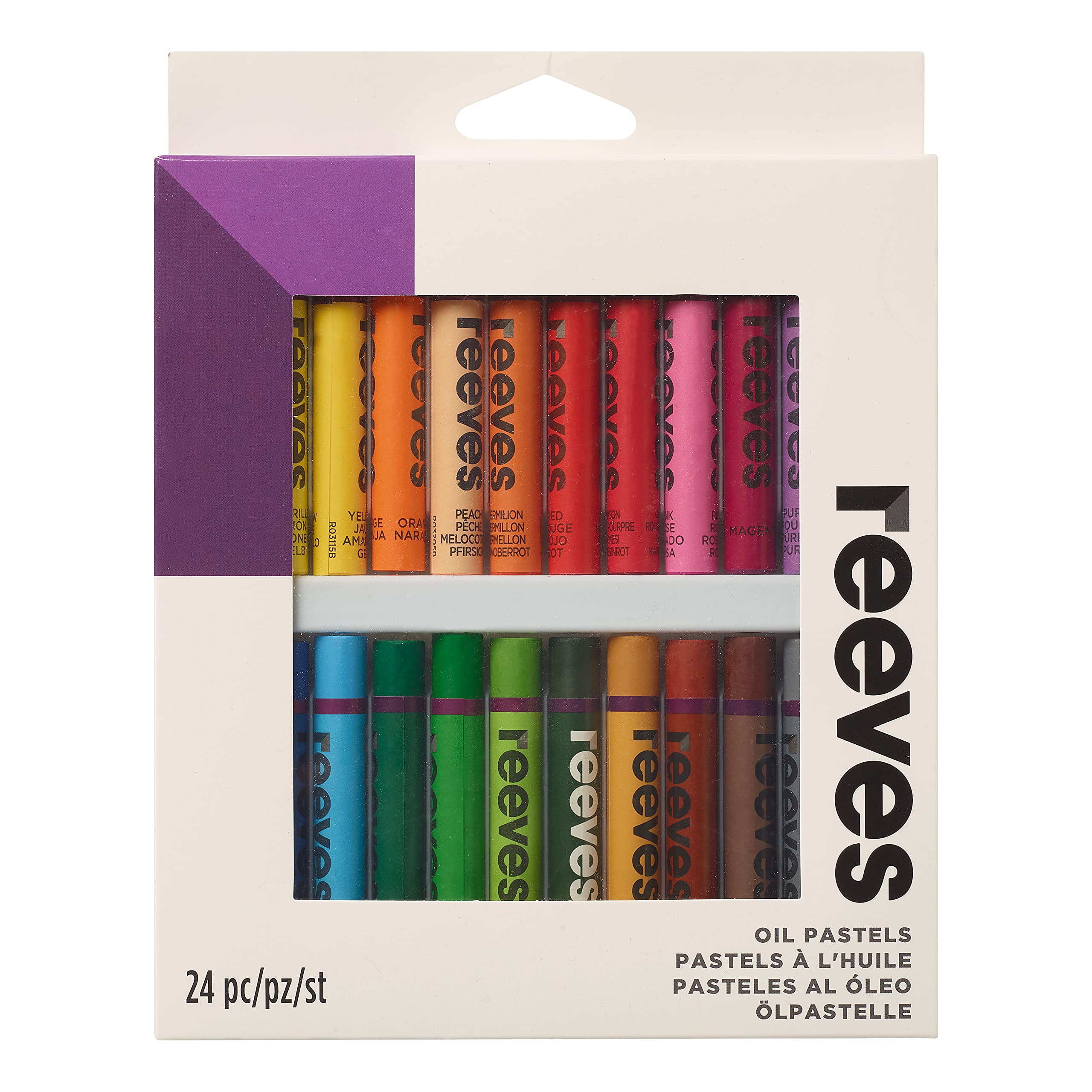 Reeves Oil Pastels - Highly Pigmented Pastel Colours - Painting Sticks, Oil-Based Crayons - Art Supplies for Adults, Kids, Artists, & Students - Great For Sketching, Shading, & Mixing - Set of 24