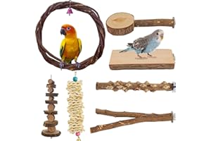 LIMIO Bird Perch Bird Toys Parakeet Toys, 7 PCS Bird Swing Chewing Toys Natural Wood Bird Cage Accessories Suitable for Small Parakeets, Cockatiels, Conures, Finches, Budgie, Parrots, Love Birds