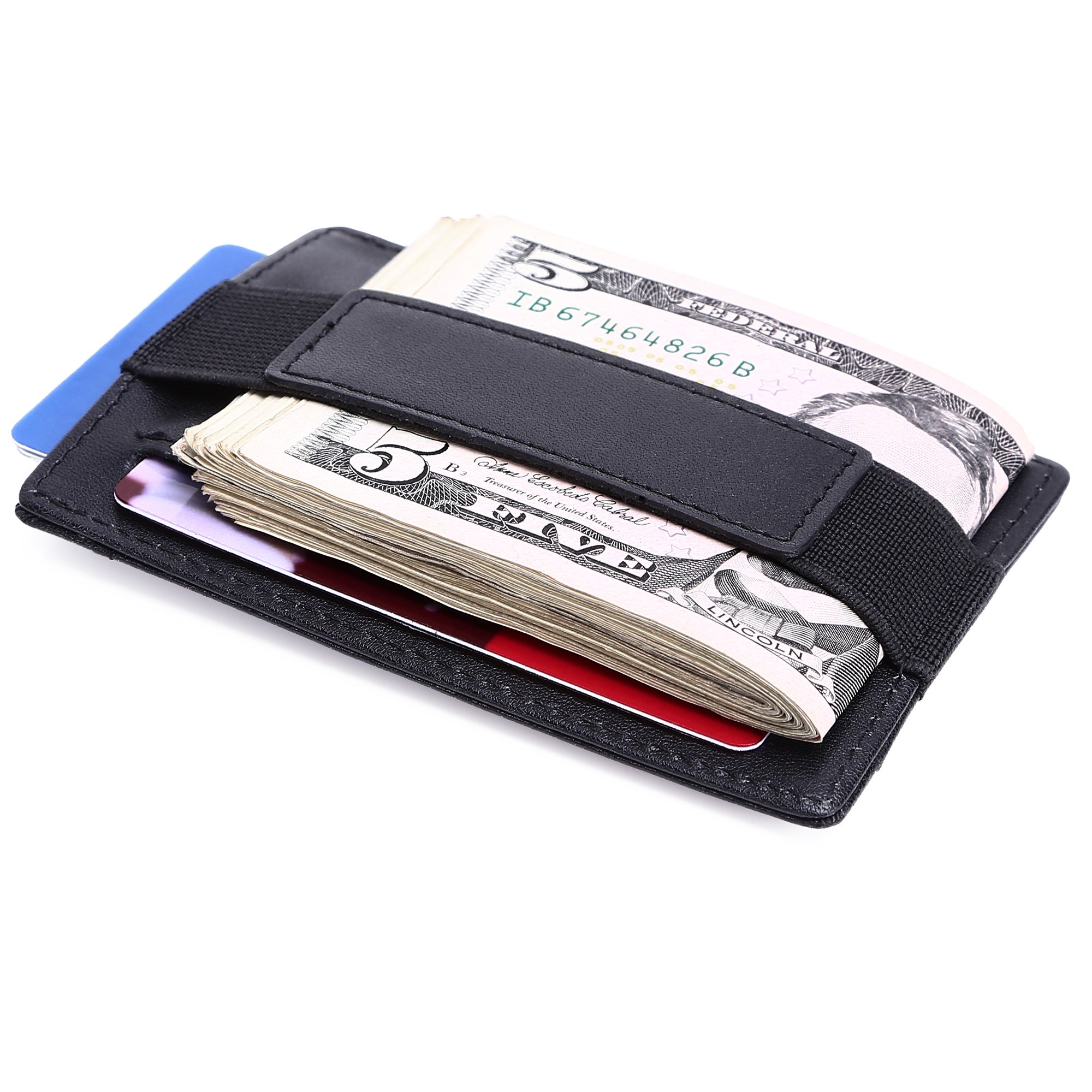Genuine Leather Slim Front Pocket Wallet Cash Strap Credit Card Holder