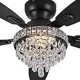 Fanyank Crystal Ceiling Fan Fandelier with Lights-Ceiling Fans with Lights,50" Low Profile and Remote Control, Flush Mount, R
