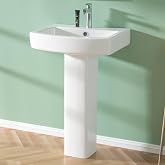 Miuara Freestanding 22 x 17 Inch White Pedestal Sink 1 Hole for Bathroom | Vitreous china pedestal sink combo for bathroom, laundry, outdoor,aisle, 1 faucet hole, 1 overflow