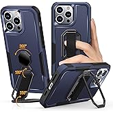 Shields Up for iPhone 15 Pro Max Case with Stand (Two-Way Stand & Finger Strap), 15 Pro Max Phone Case Phone Grip Case with Double Ring Holder, Heavy Duty Shockproof Cover, Blue