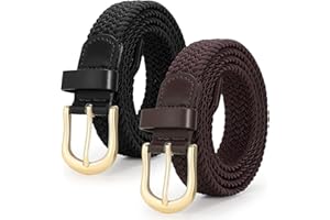 2 Pack Women Woven Stretch Belt SANSTHS Elastic Braided Belt Men Women for Jeans and Dress