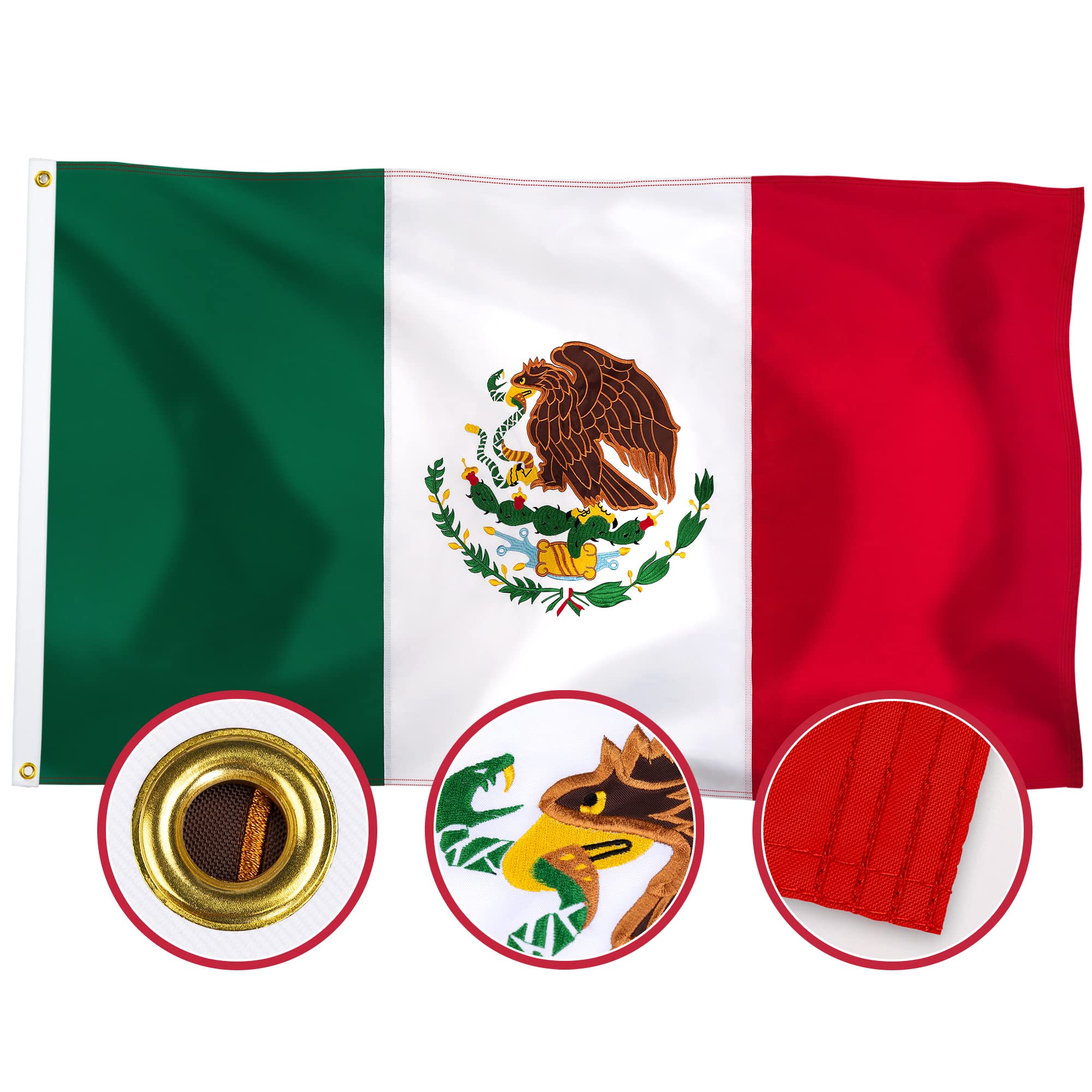 Photo 1 of XIFAN Premium Mexico Mexican Flag 3x5 Outdoor, Double Sided Embroidered Eagle, Bandera De Mexico Mexicana for Wall, Heavy Duty 210D Nylon Mexican MX National Country Flags