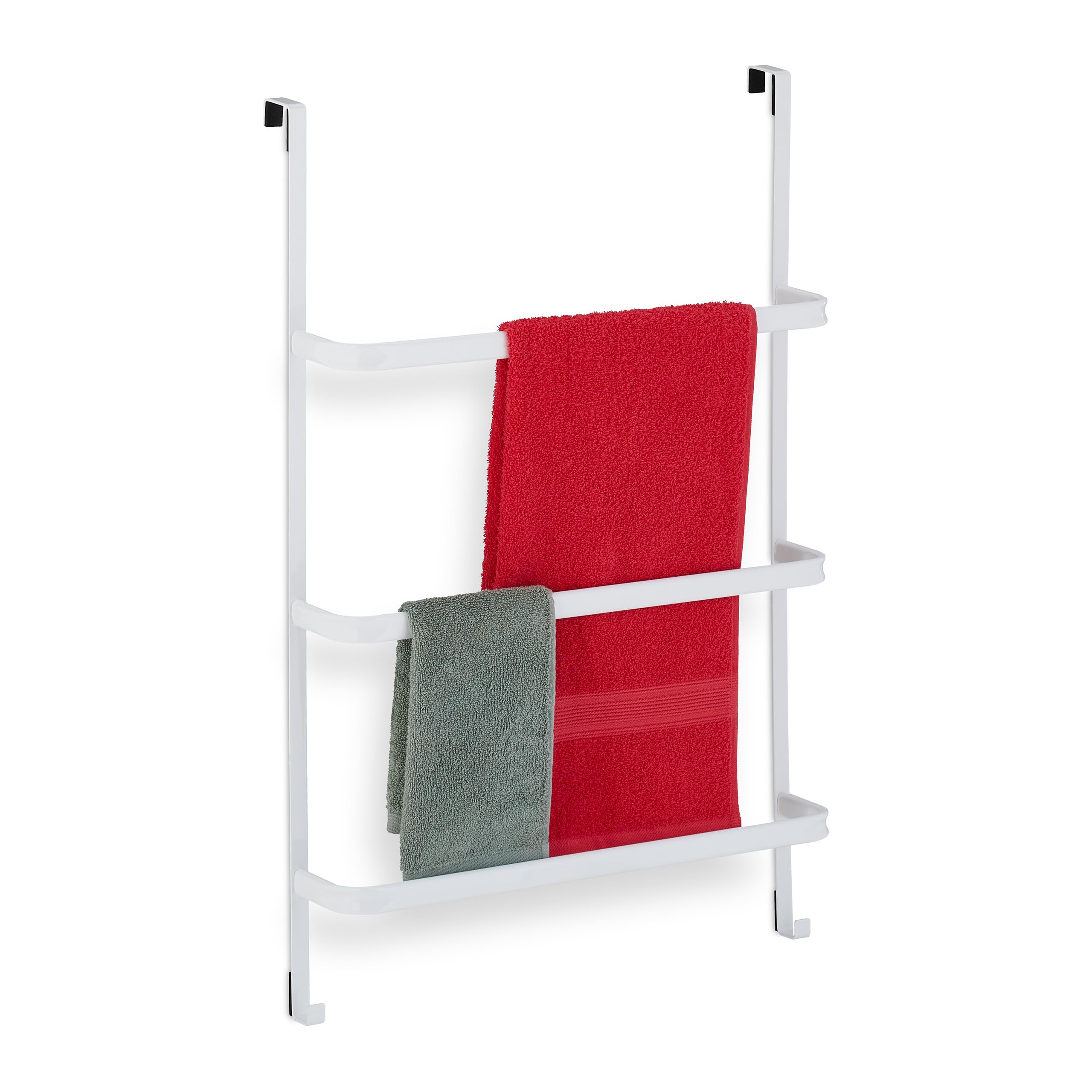 Relaxdays Rack, 3 Rails, H x W x D: 85 x 54.5 x 15 cm, Door Towel Holder, Steel, White