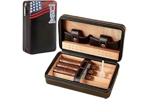 3Dhologramfan Cigar Case Travel Humidor Kit,The Leather Cigar Accessories with Cutter, Ashtray & Case Cedar-Lined for Optimal Freshness- Men's Gift Set for Home and Office (4 Pack Embroidery Black)