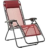 Amazon Basics Outdoor Textilene Adjustable Zero Gravity Folding Reclining Lounge Chair with Pillow, 26", Burgundy