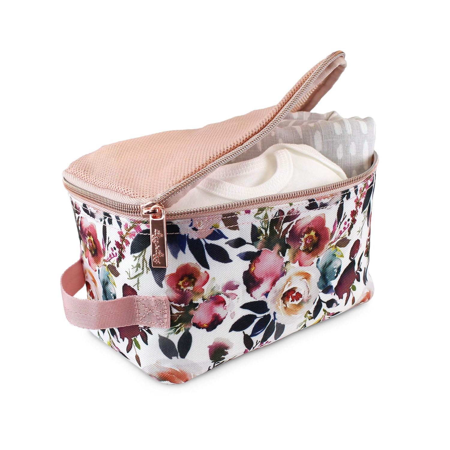 Itzy Ritzy Packing Cubes – Set of 3 Packing Cubes or Travel Organizers; Each Cube Features a Mesh Top, Double Zippers and a Fabric Handle; Blush : Baby