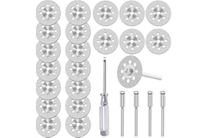 SHENGBENHAO 20pcs 545 Diamond Cutting Wheel Cut Off Discs Coated (22mm) for Dremel Rotary Tool with 402 Mandrel (3mm) 4pcs and Screwdriver for Cutting Glass, Stone, Ceramic, Marble, Tile, Plastic