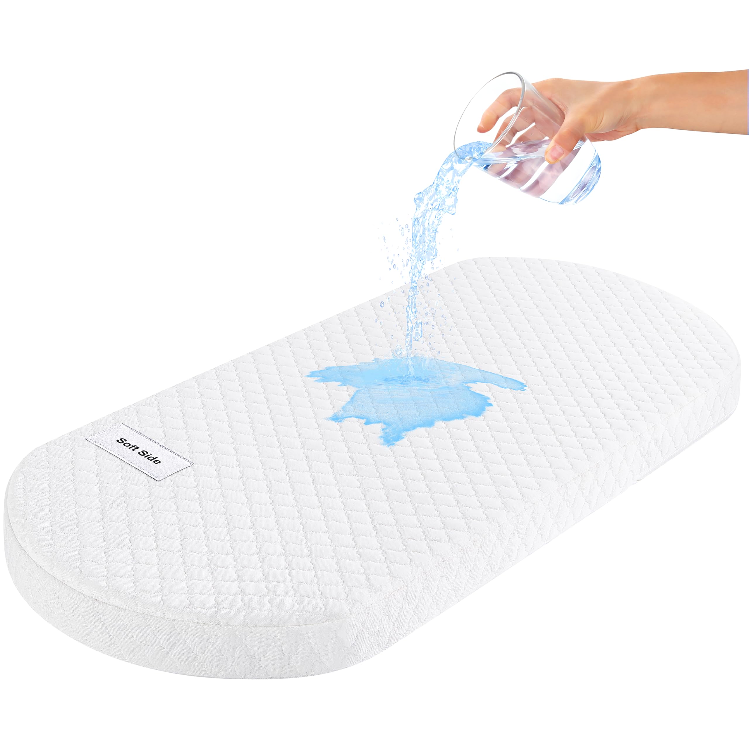 Photo 1 of Pro Goleem Baby Bassinet Mattress Pad, Breathable Waterproof Soft Cover Gel Memory Foam, Oval 30"x15" Dual Side Cradle Mattress Fit for Safety 1st/Dream On Me Lacy/Snoo/Moses Basket