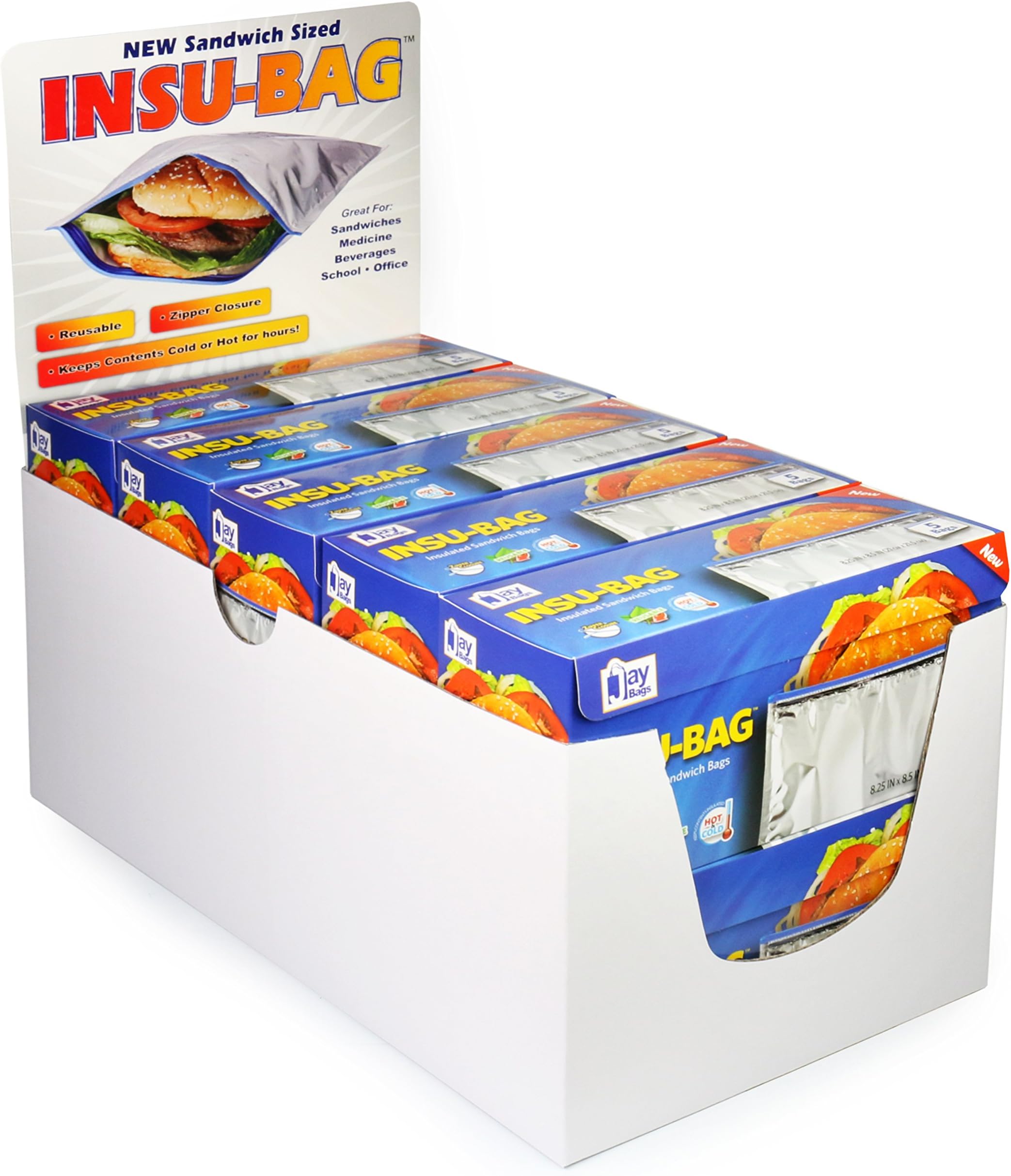 Jay Bags Master Case Pack of 10 / 5 Packs Insulated Resealable Sandwich Bags / Keep Items Hot or Cold and Frozen for Hours At a Time