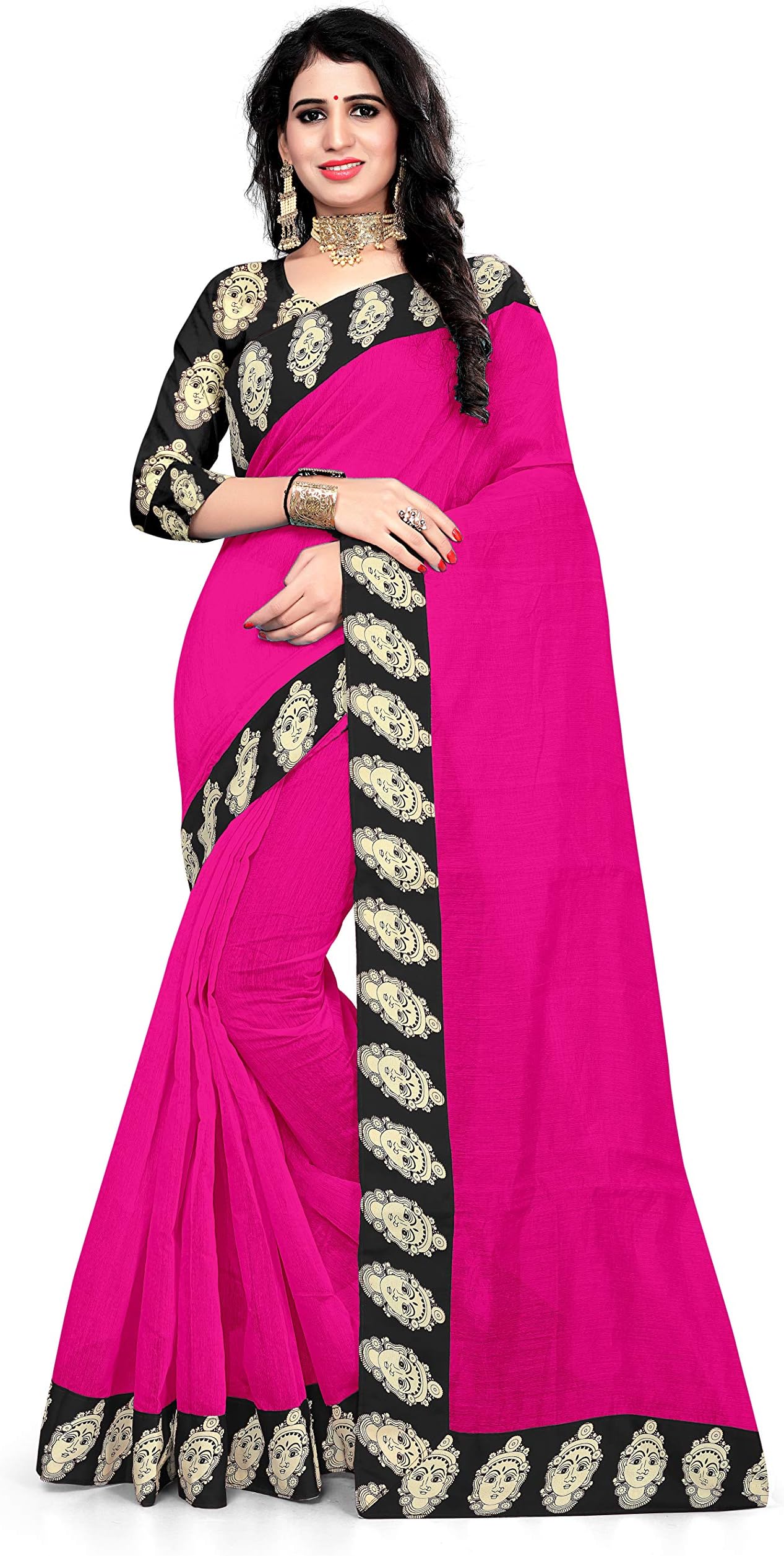 Winza Designer Women's Silk Saree with Blouse (DEVI BORDERB)