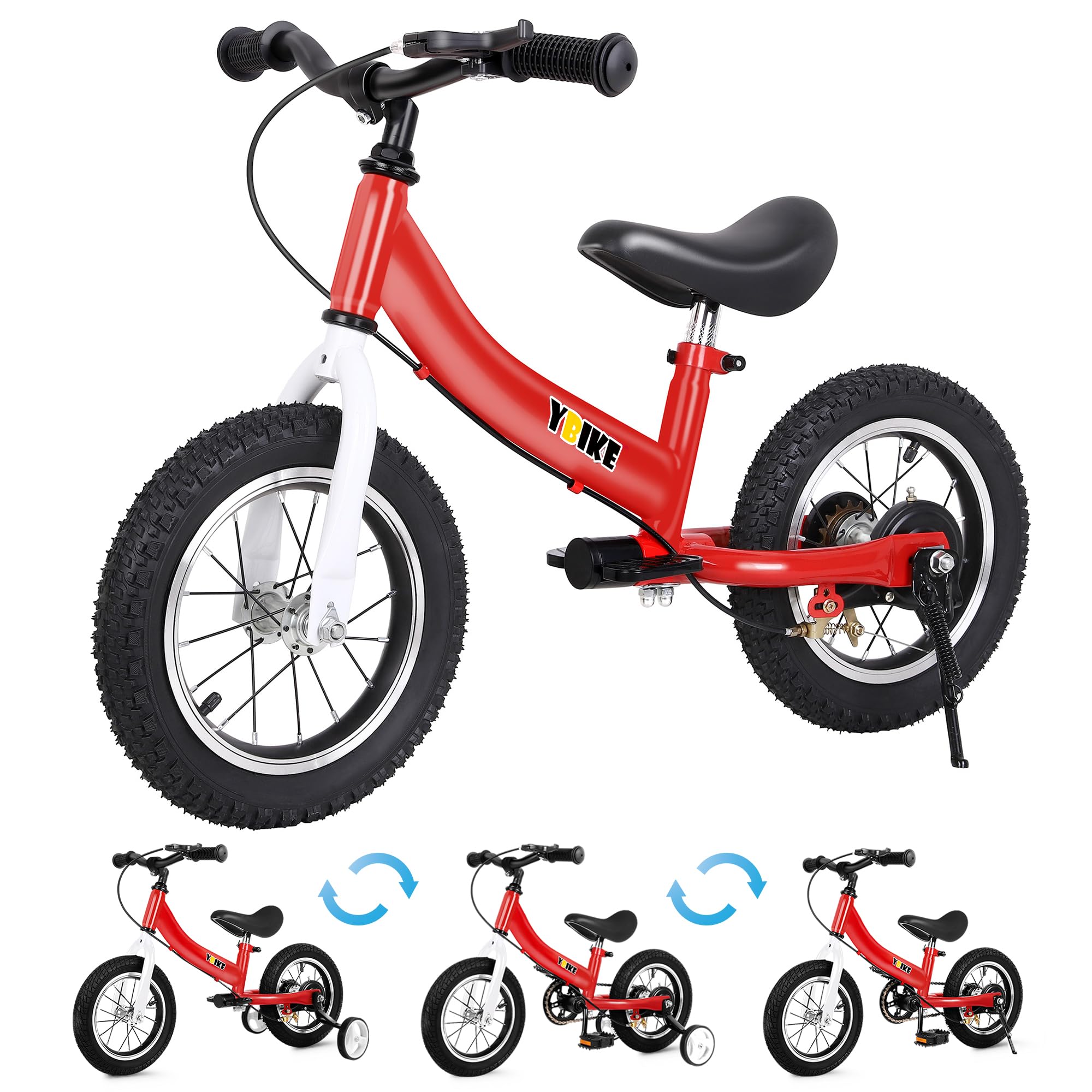YBIKE Balance Bike 2 in 1,The Dual Use of a kids' Balance Bikes and Kids Bike, for 2 3 4 5 6 7 Years Old -12 14 16 Inches with Training Theory, Brake, Pedal
