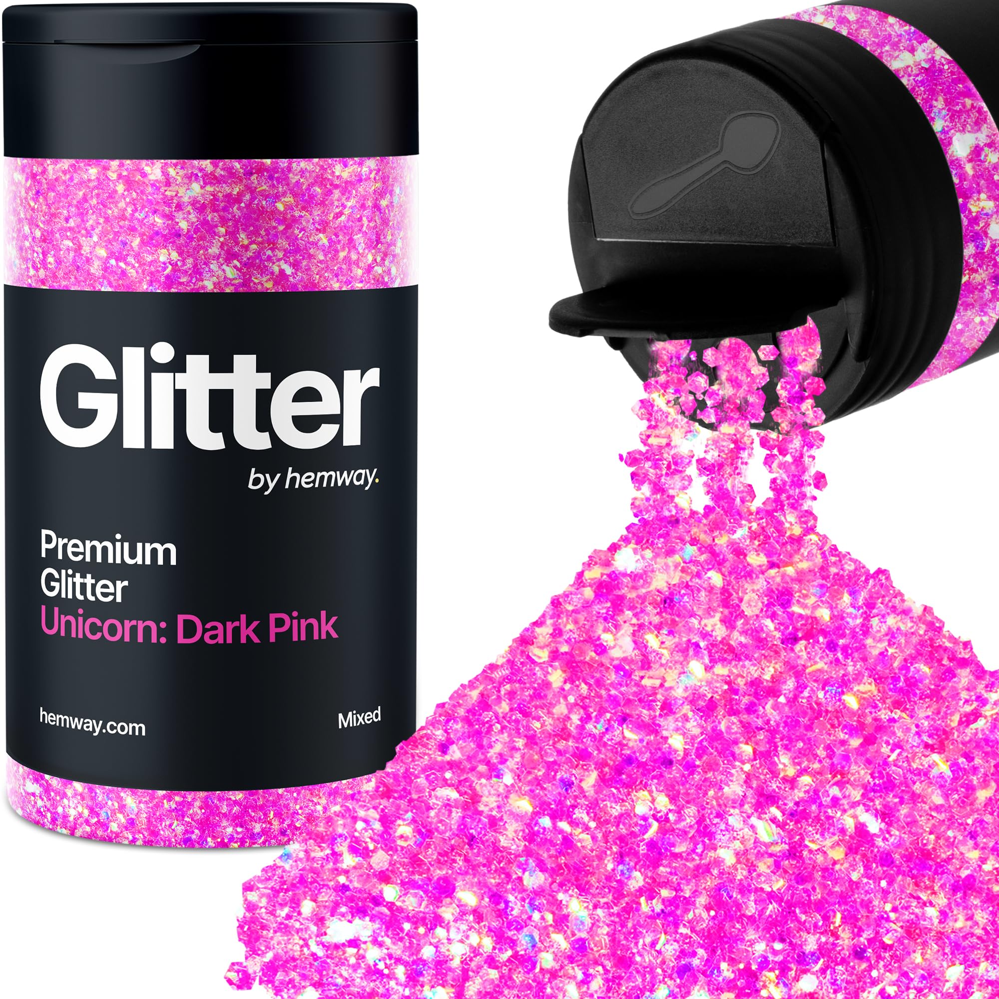 Hemway Unicorn Dark Pink Mix Glitter Shaker, 105g Mixed Size Glitter for Crafts Metallic Flake Sequins for Resin & Epoxy Crafts for Decorating, Halloween, Christmas, Nail, Face, Bunting, Art
