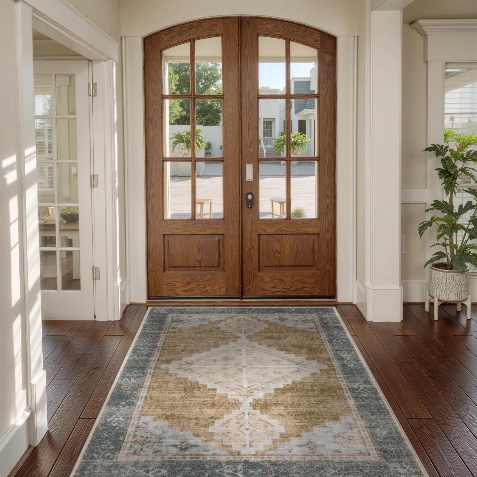 Photo 1 of Beeiva 3x5 Rug Non Slip, Vintage Tribal Washable Rugs for Bedroom Ultra Thin, Machine Washable Medallion Carpet for Living Room Kitchen Entrance Decor (Camel,3'x5')