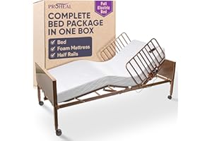 ProHeal Full Electric Hospital Bed Package for Home Use and Seniors - with Foam Mattress, Half Rails - Multi Function Adjusta
