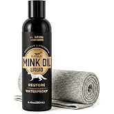 Eagle Mink Oil Liquid Leather Conditioner 8oz with Cloth &ndash; Softens, Waterproofs &amp; Preserves Boots, Shoes, Bags, Jackets &amp; Furniture &ndash; Natural Leather &amp; Vinyl Conditioner for Long-Lasting Protection