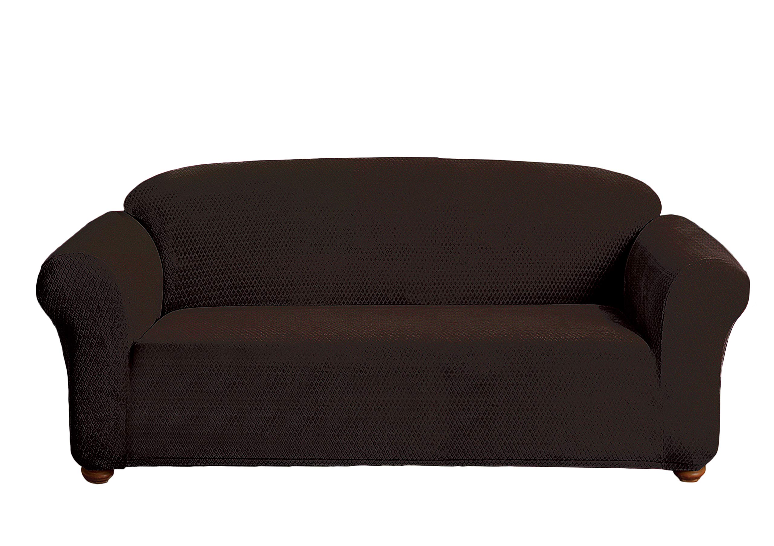 Quick Fit Hayden Diamond Velvet Sofa Cover in Chocolate