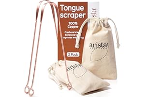ARISTA AYURVEDA Arista Copper Tongue Scraper 2 Pack, Pure Copper Tongue Cleaner for Adults, Kids Tongue Scraper Copper, Tongue Scrapers for Adults, Metal Tongue Scraper Ayurvedic, Bad Breath Cure Tongue Scraper Kit