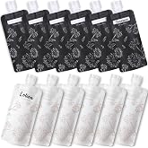 PACKISM 12 Pack Travel Pouches for Toiletries - 90ml 3 oz Liquid Containers | Refillable TSA Approved Bottles, Leak-Proof Flat Squeeze Design, Wide Fill Opening, Space-Saving Pack, Black Beige Chamomile