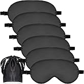 6 Pieces Natural Silk Sleep Mask Soft Eye Mask Adjustable Strap Blindfold Eyeshade Smooth Comfortable Eye Cover with Bag for Sleeping(Black)