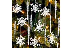 VGOODALL 36PCS Crystal Christmas Tree Ornaments, 4 Inch Snowflake Icicles Ornaments Set with Shatterproof Acrylic for Outdoor Party Tree Decorations and Craft