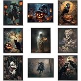 ARKZSHO Halloween Wall Art Canvas Prints Set of 9, Dark Academia Wall Decor Painting, Gothic Spooky Aesthetic Picture for Gallery Living Room Bedroom Office Decor 8x10 inch Unframed