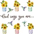 28 Pcs Sunflower Cutouts Spring Bulletin Board Decoration Classroom Wall Decor Spring Wall Art You are My Sunshine Set Bee Party Hummingbird Inspirational Flowers Jars God Says for Kids School Home