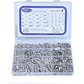 Machine Screw Assortment Kit 1007Pcs 304 Stainless Steel, #4-40#6-32#8-32#10-24 Phillips Pan Head Screws with Nuts, Flat &amp; Spring Washers, Organized Storage Case for DIY Home Repair Automotive