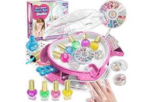 BATTOP Kids Nail Polish Set for Girls, Nail Art Kit for Kids with All-in-One Organizer Nail Dryer, Polish, Stickers, Gems, Filer - Ideas Gift for Girls 6 7 8 9 10 11 12 - Dress-Up Toy