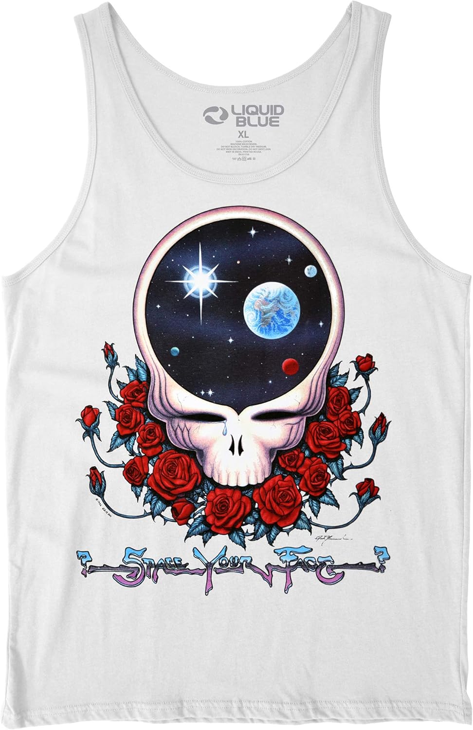 Liquid Blue Grateful Dead Space Face White Tank Top: Clothing