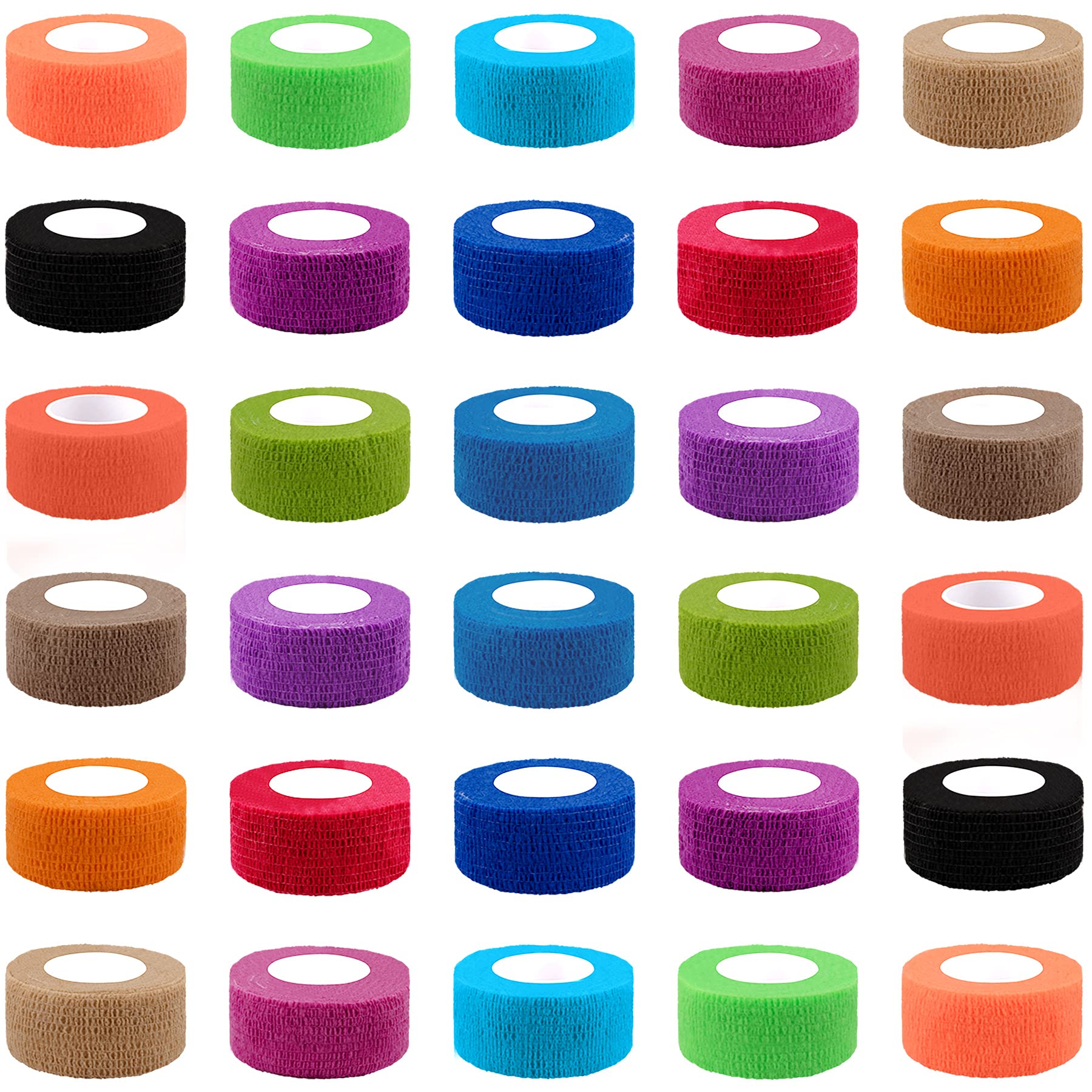 BQTQ 30 Rolls Cohesive Bandage 1 Inch Self Adherent Sport Wrap Tape Breathable Athletic Tape for Human and Animals Ankle Sprains Swelling, Assorted Colour
