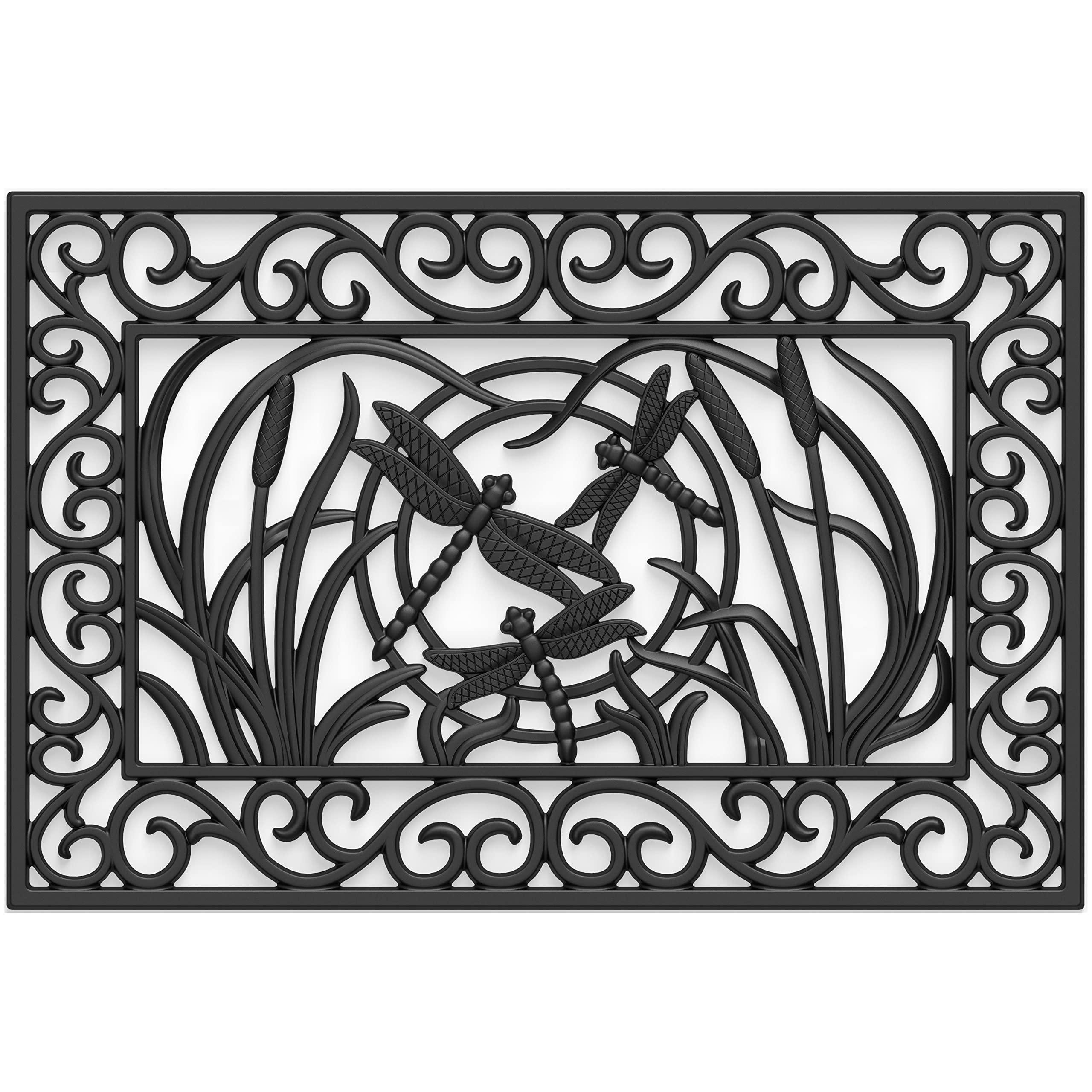 FIOZOR Original Rubber Door Mat for Outdoor Indoor, Easy Clean, Durable Waterproof Doormats, Low-Profile Rug Mats for Patio,Entry (Black Dragonfly, 30 * 20“)