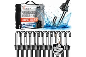 VBEST Extra Long Bungee Cords with Hooks - Large Bungie Cords Heavy Duty Outdoor - 12 Pack Black Bungee Straps Set Includes 6x60”, 6x72”