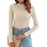 Poetsky Women's Fall Long Sleeve Tops Lightweight Turtleneck Sweater Ribbed Fitted Basic Shirts