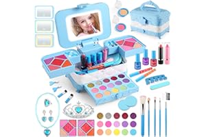 Kids Makeup Kit for Girl with 3-Color LED Lighted Makeup Mirror, DAUXONE ® 57 Pcs Makeup Set for Girls,Real & Washable Kids Makeup Toys for Ages 3-12 Girl Birthday Gift