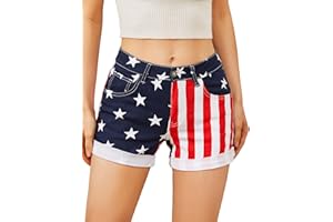YXLUOKY 4th of July Gifts Jean Shorts Womens American Flag Jorts 4" Stretchy Denim Shorts