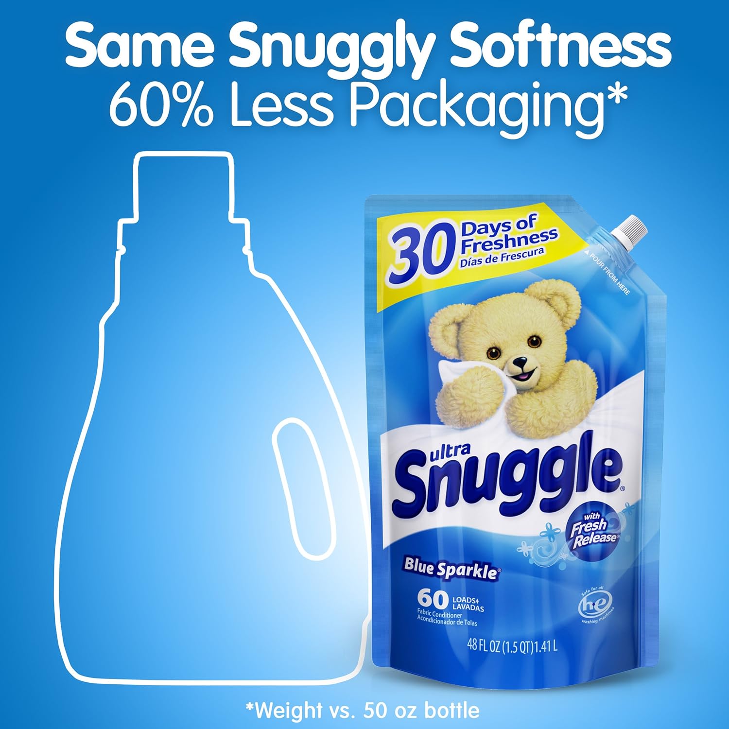 Snuggle Liquid Fabric Softener Easy-Pouch, Blue Sparkle, 48 Oz, 3Count, 180 Total Loads: Health & Personal Care