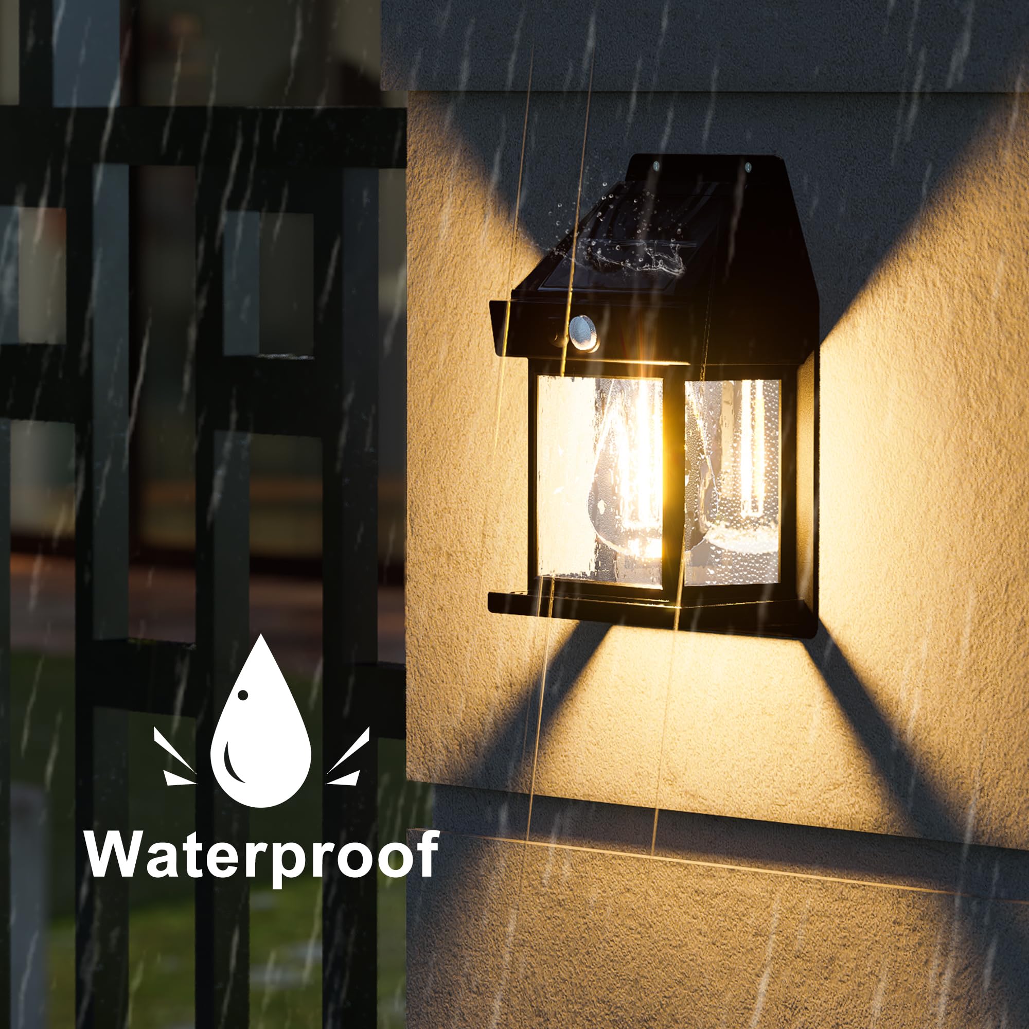 Flacchi Solarlampen für Außen mit Bewegungsmelder -Solarleuchten für Außen Wand Garten IP65 Wasserdicht Led Solar Wandleuchte Aussen Kabellos für Veranda Garage Zaun Balkon Warmweiß (2) 2