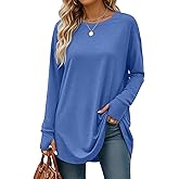 Velvelhall 95% Cotton Long Sleeve Shirt for Women, Thumb Hole Oversized Tunic Tops, Crew Neck Loose Fit Trendy Basic Tees